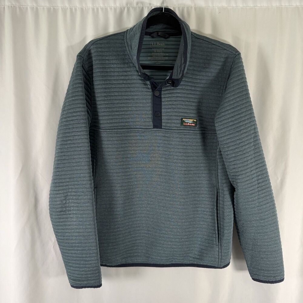 LL Bean 1/4 Snap Sweater Women's Medium Green Quilted Long Sleeve Slightly Fitte